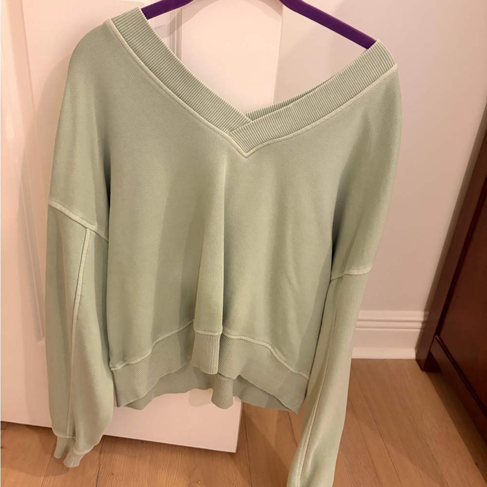Aerie Green V-Neck Sweatshirt